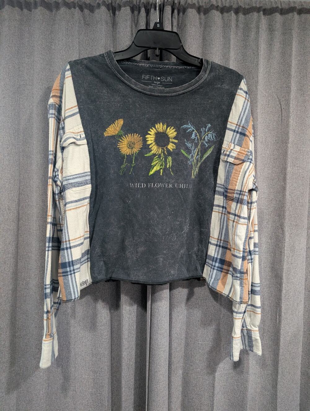 Upcycled Flannel Mash Up Top - Flower Child